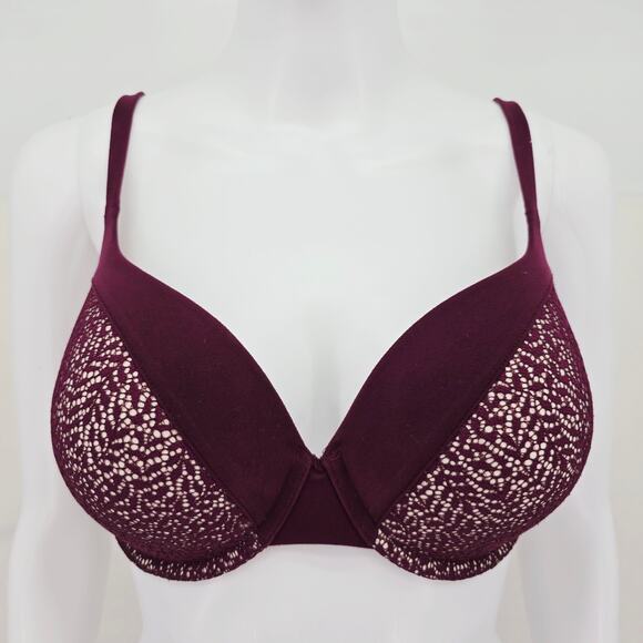 Victoria's Secret Perfect Shape Lace Bra Wine 32DDD - Picture 1 of 6